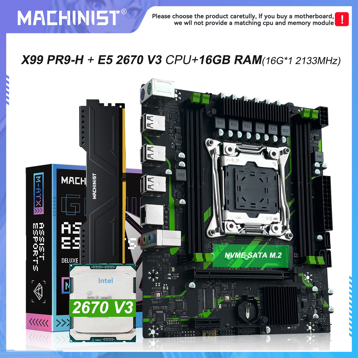 Kit Combo Placa-mãe MACHINIST X99 PR9-H (LGA 2011-3) + processador Xeon E5 267