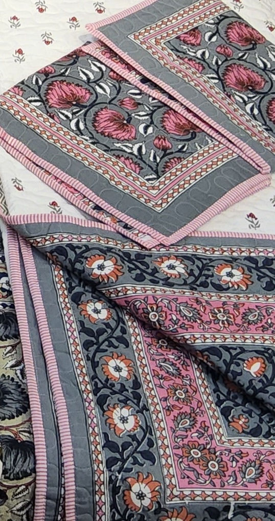 Printed Pure cotton Dohar/Double Side/Bed Cover/ AC Comforter Onion Color with Pillow set-2