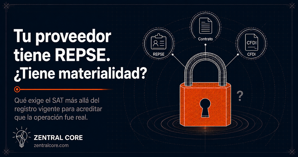 REPSE materialidad de las operaciones SAT registro vigente proveedor especializado Zentral Core