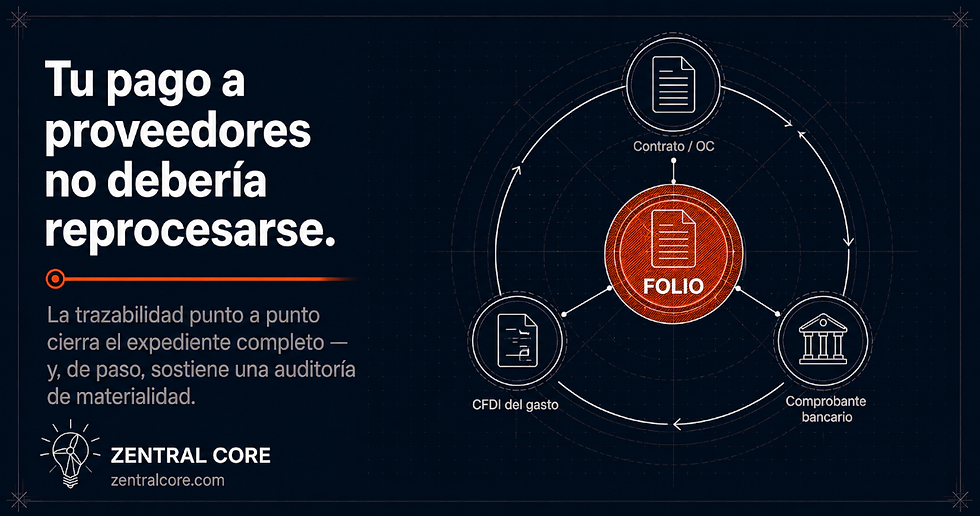 Pago a proveedores trazabilidad punto a punto sin reprocesos Zentral Core