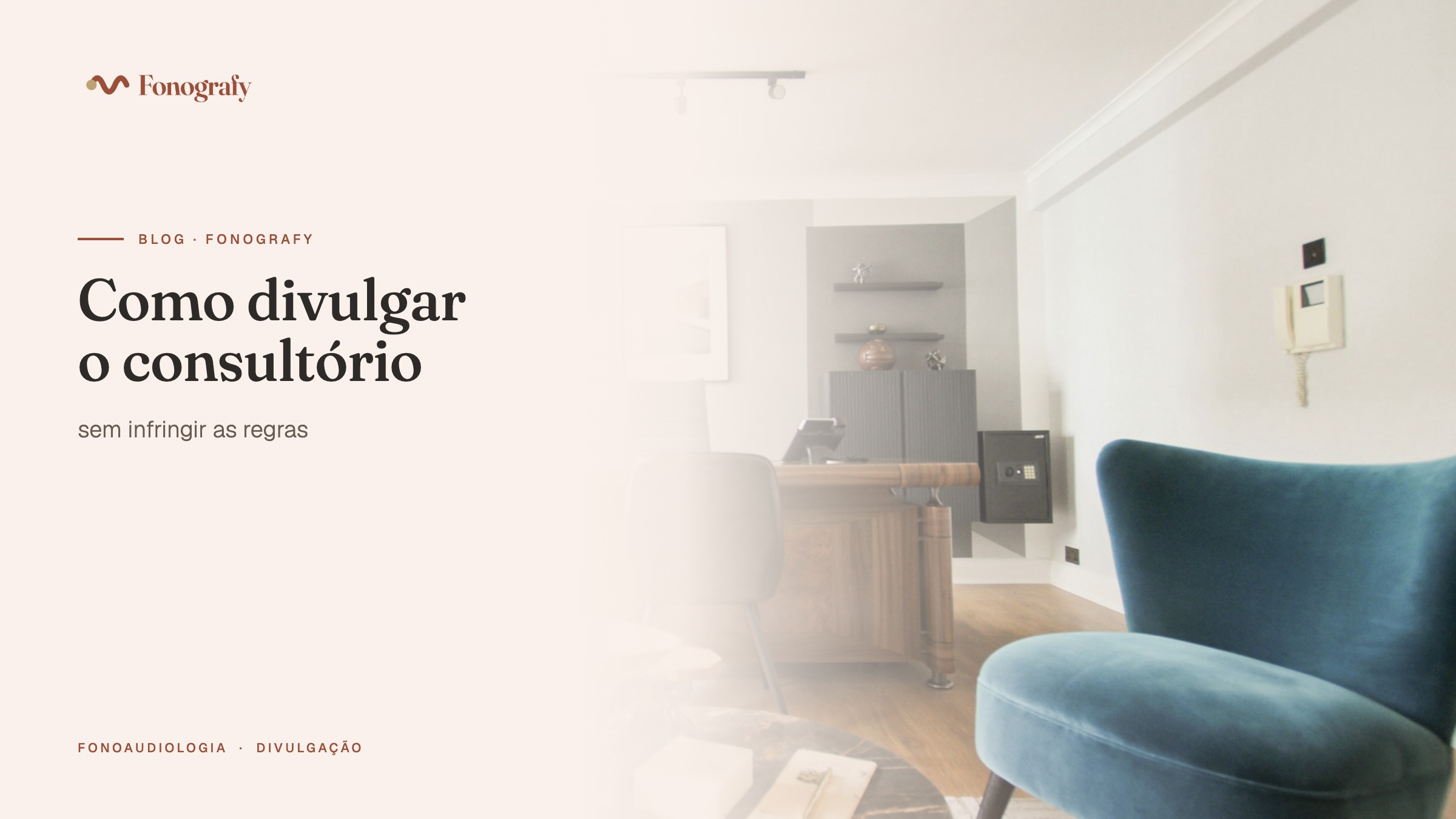Sala de consultório com poltrona, mesa de atendimento e telefone na parede