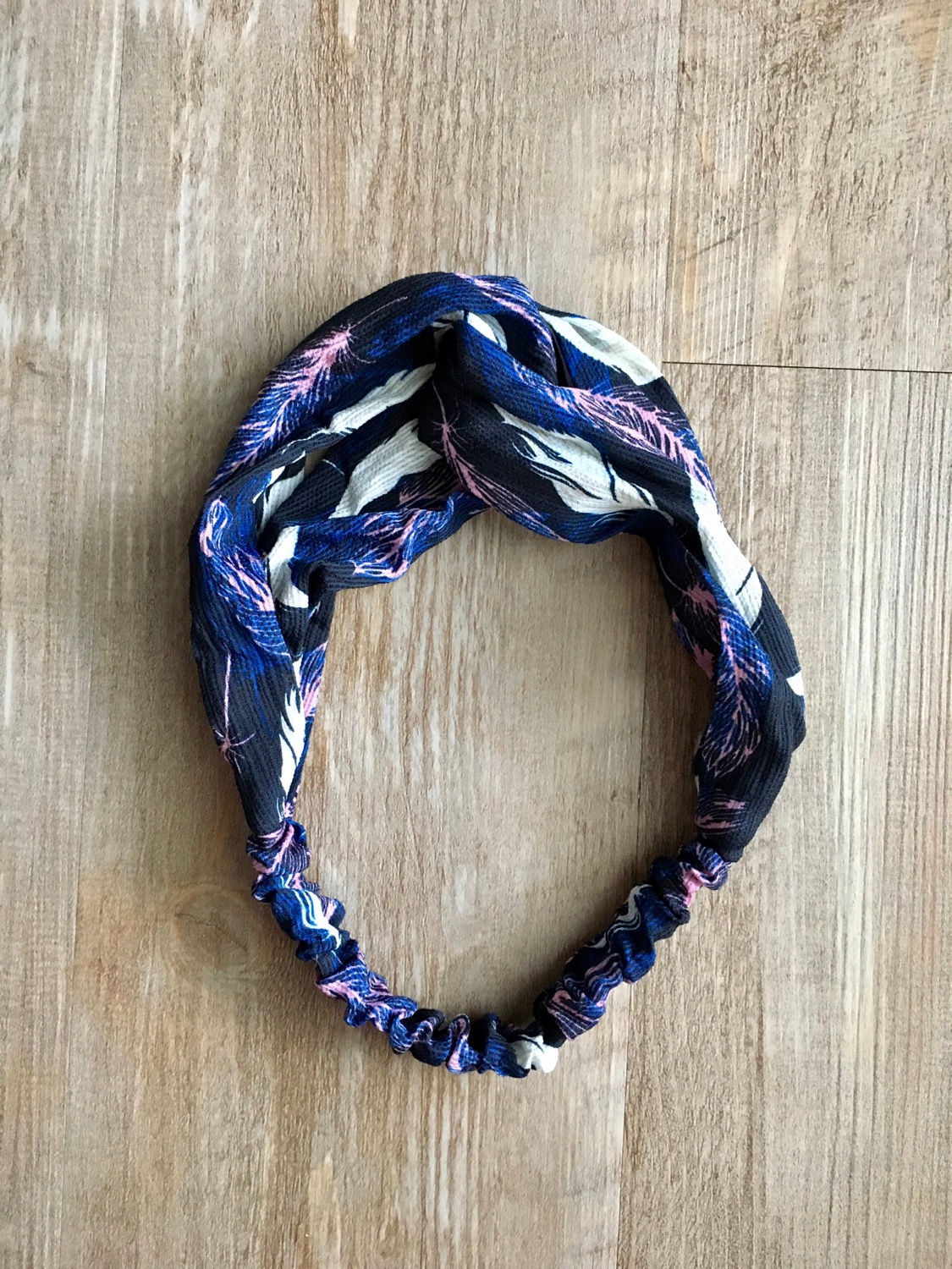 Navy & Pink Feather Boho Headband