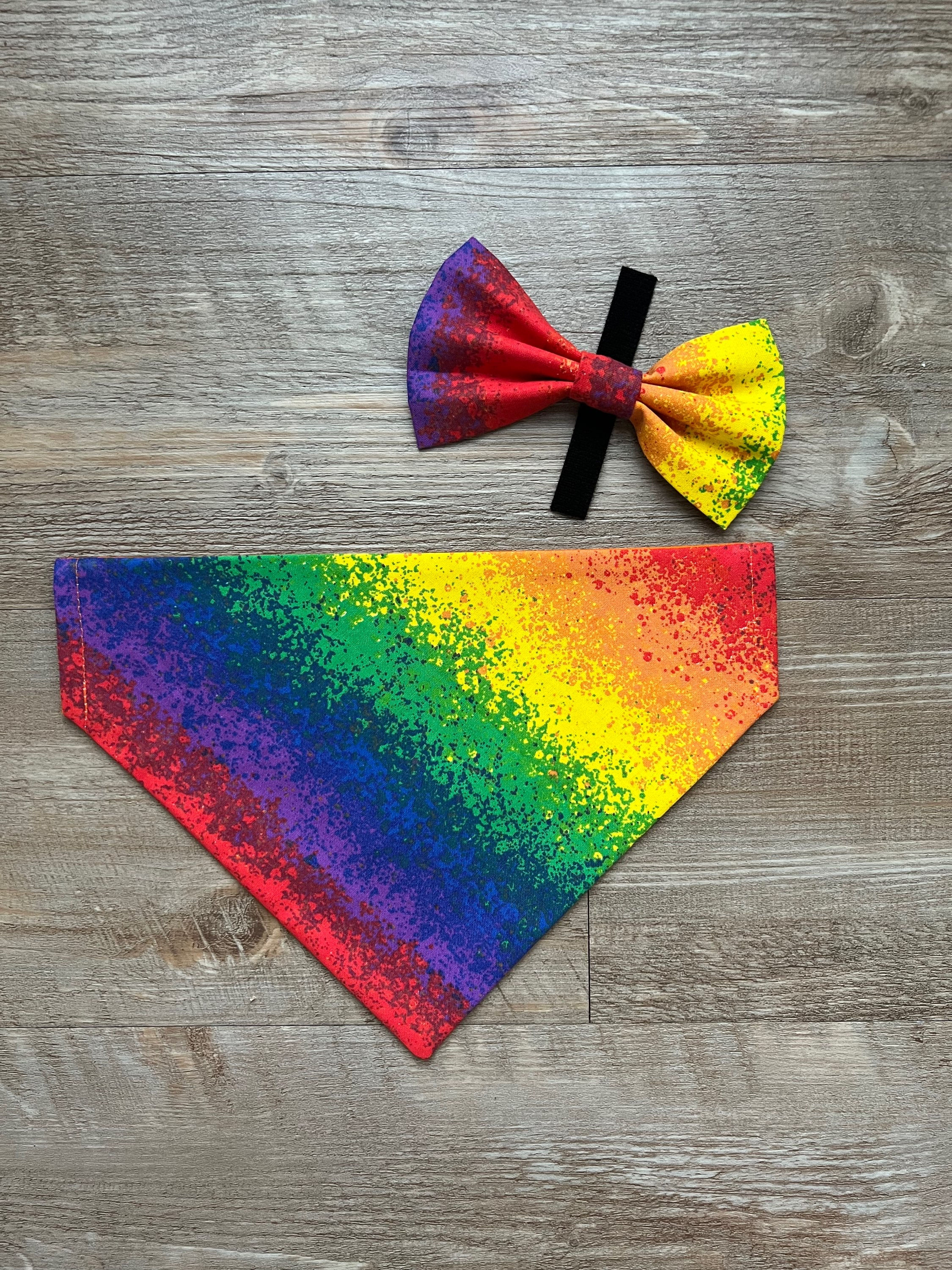 Rainbow Paint Splatter Dog Bandana or Bow Tie