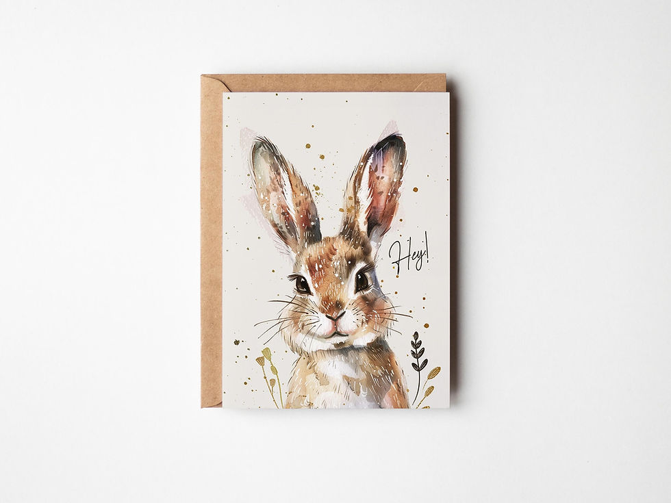 A pretty bunny greetings card with the words hello on the front