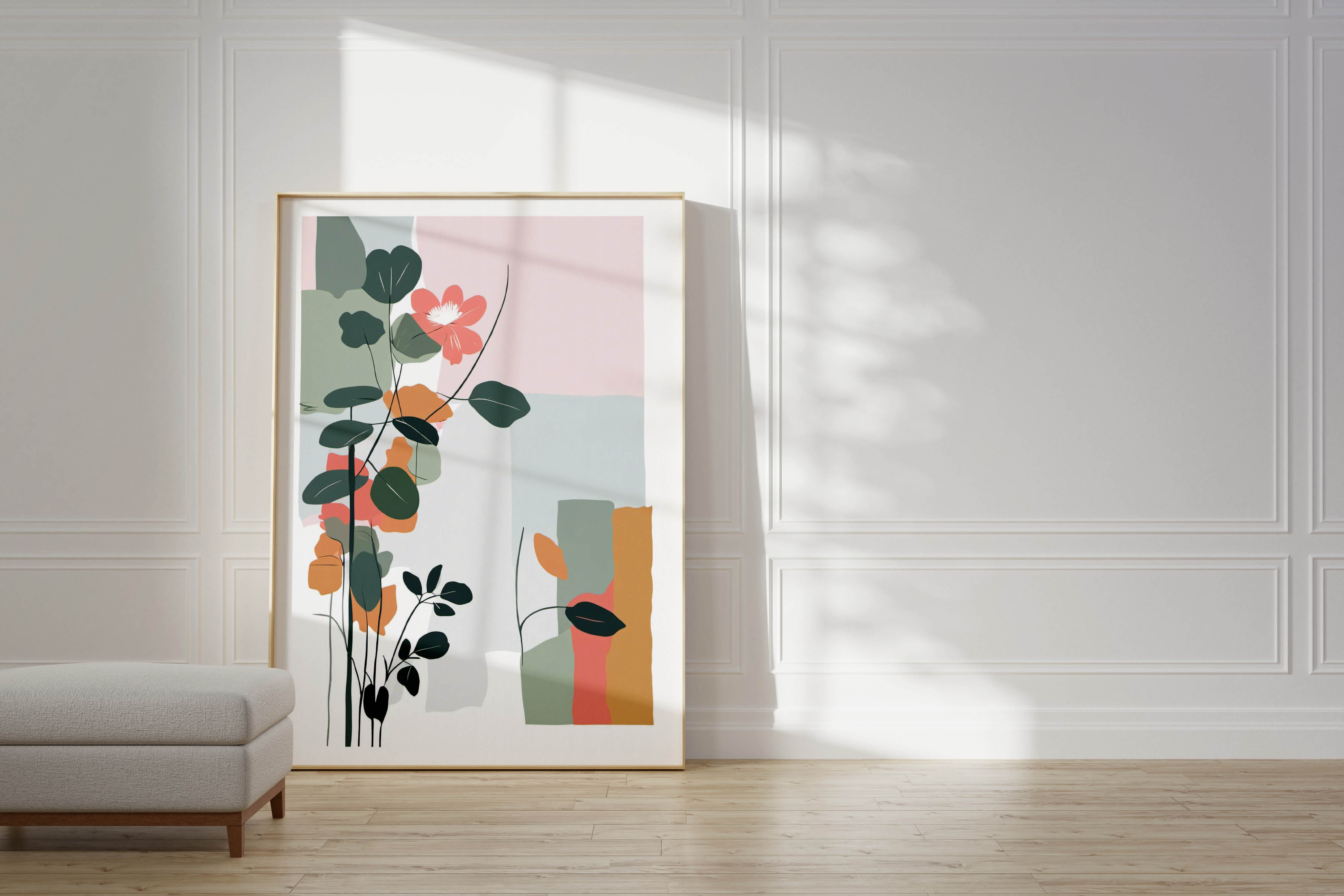 Bold Botanical Block Colour Wall Art, Pink, Blue, Green
