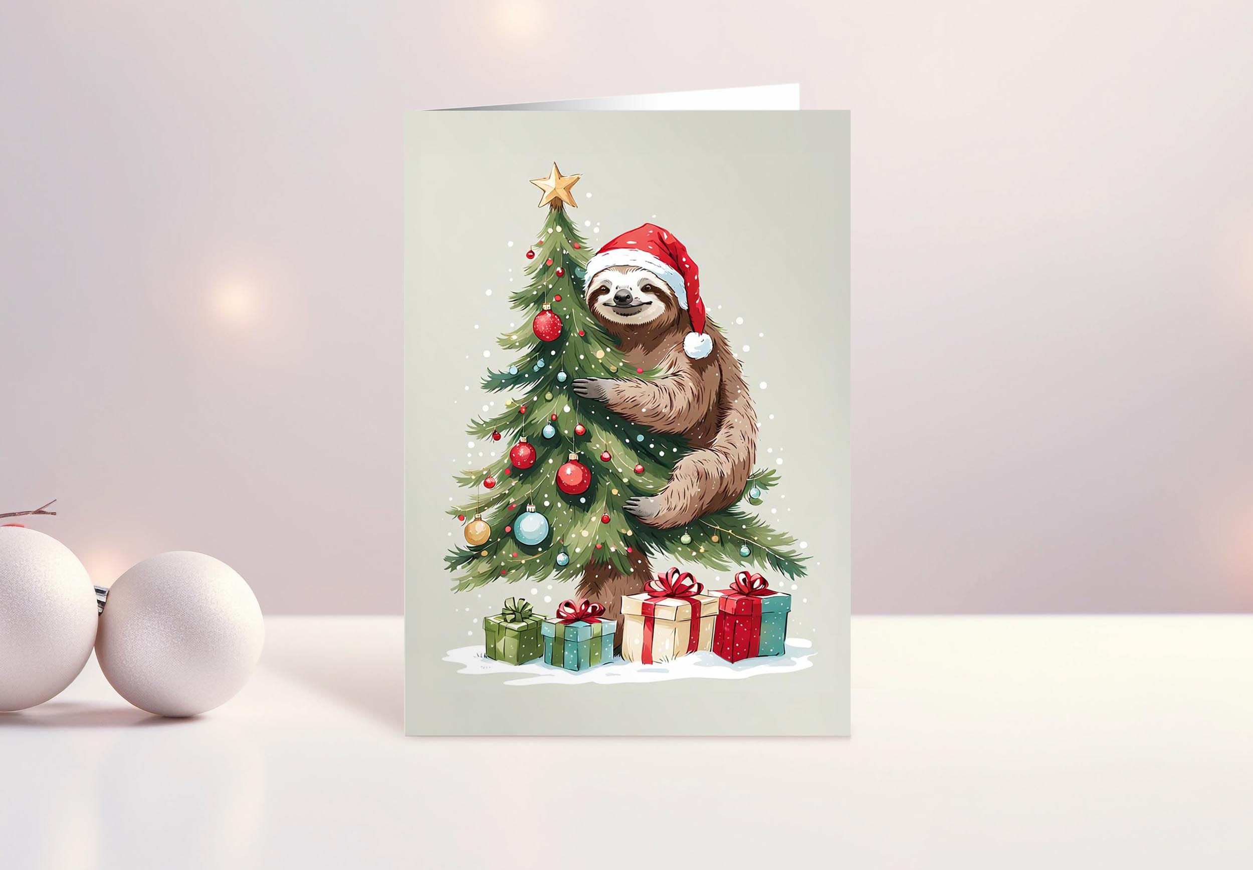 Sloth Decorating Christmas Tree Card