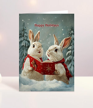 White Rabbits Singing Christmas Card