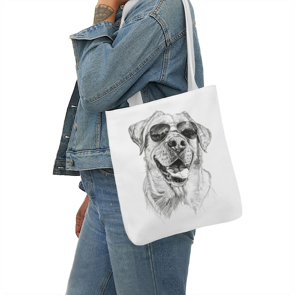 Thumbnail: Cool Labrador Canvas Tote Bag, white straps