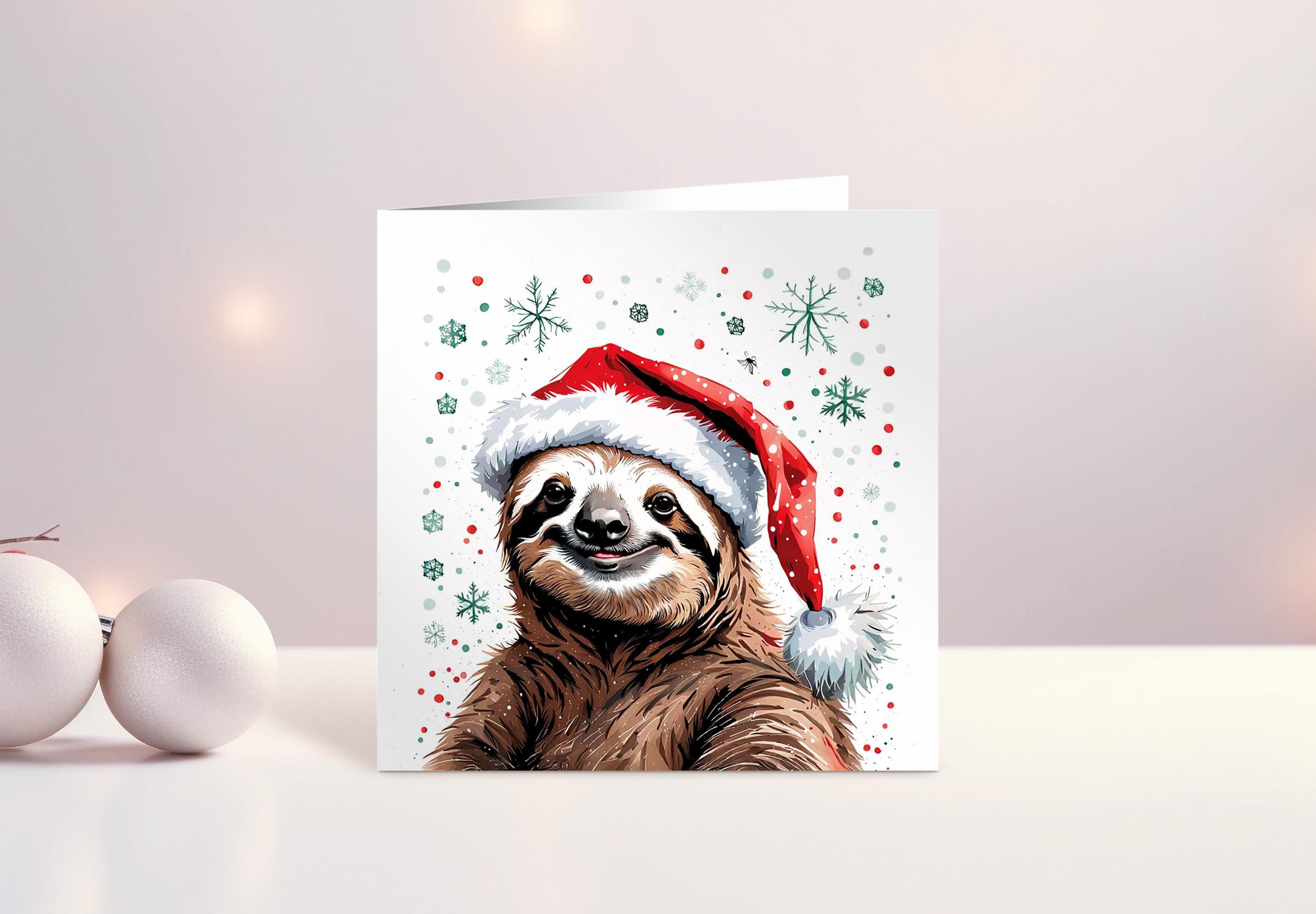 Snowy Happy Sloth Christmas Card