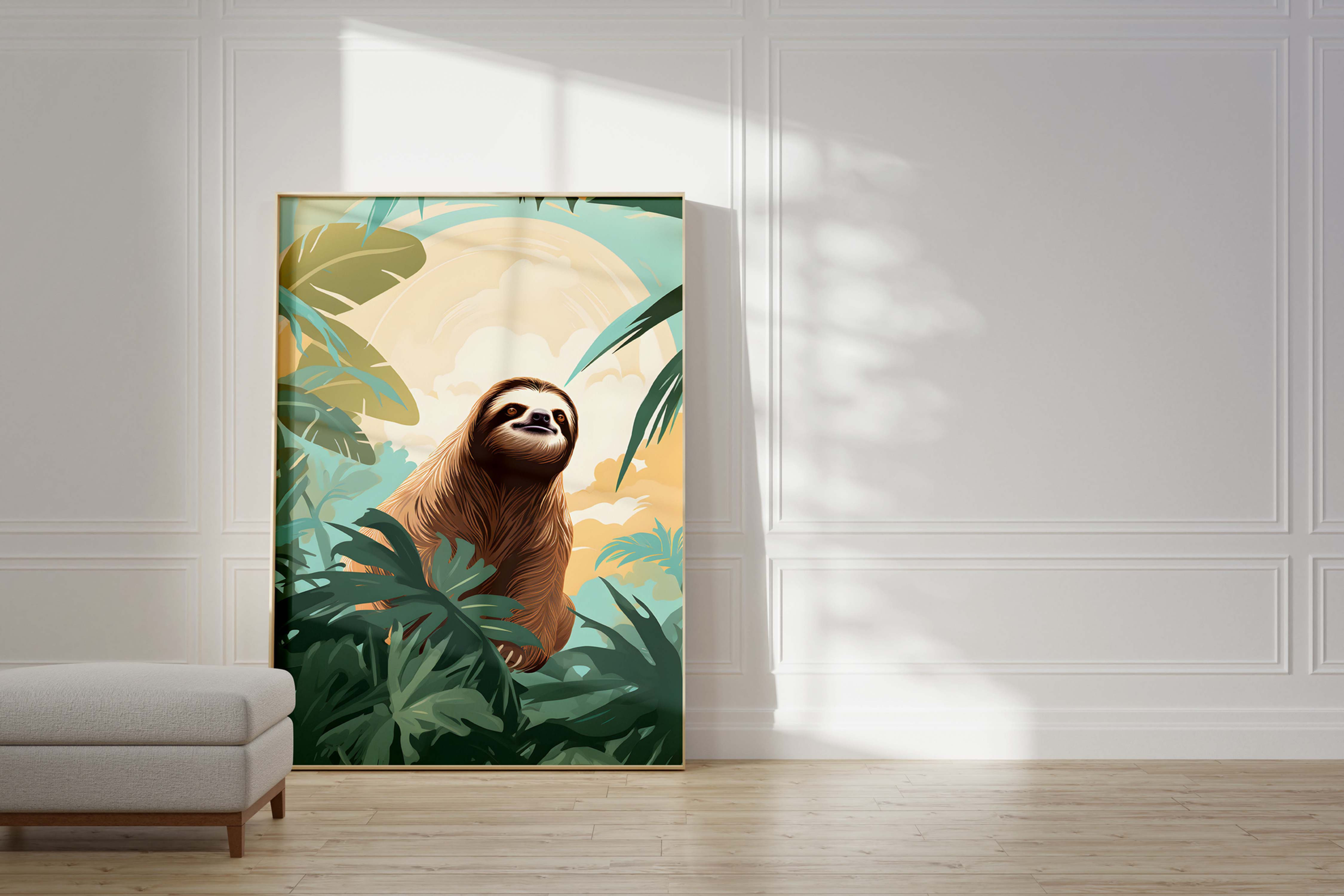 Jungle Sloth Wall Art, framed picture