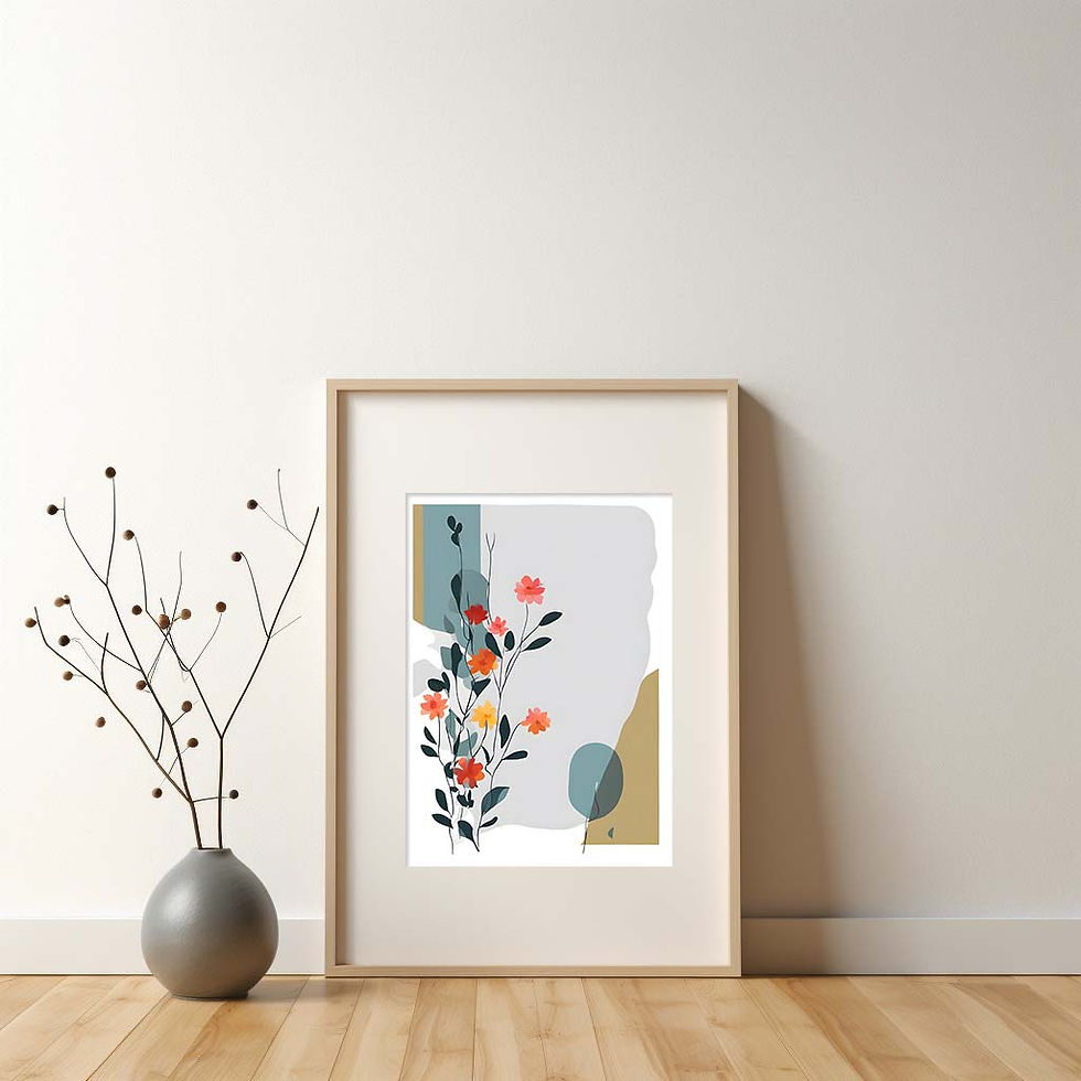 Thumbnail: Floral Botanical, Colour Block Teal and Khaki Wall Art, abstract, leaning against wall, smaller framed item