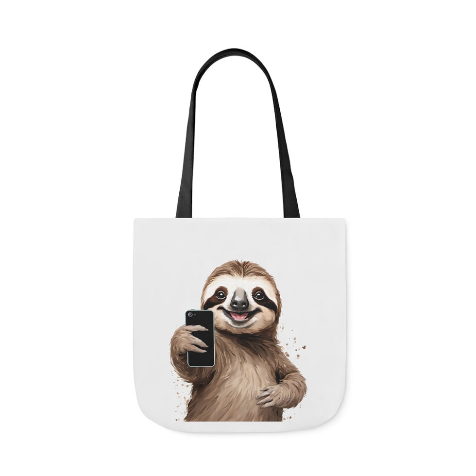 Selfie Sloth Polyester Canvas Tote Bag 