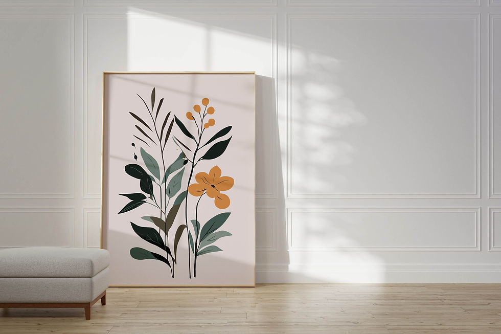 Botanical Leaves Flower Abstract Wall Art, beige and mute tones, simple decor, large framed