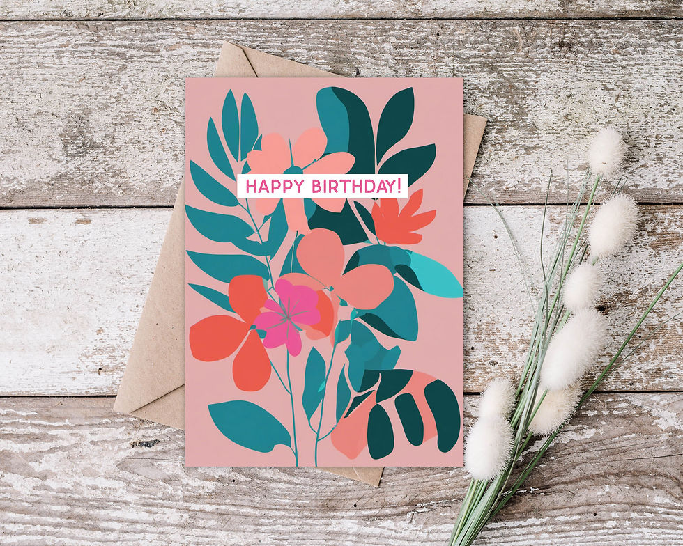 Thumbnail: Floral Pink Birthday Card, contemporary with Kraft envelope