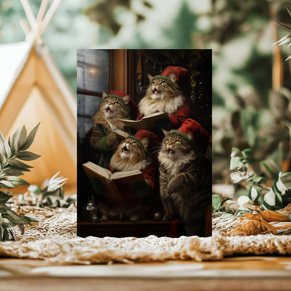 Thumbnail: Victorian Cats ainging carols Christmas Card