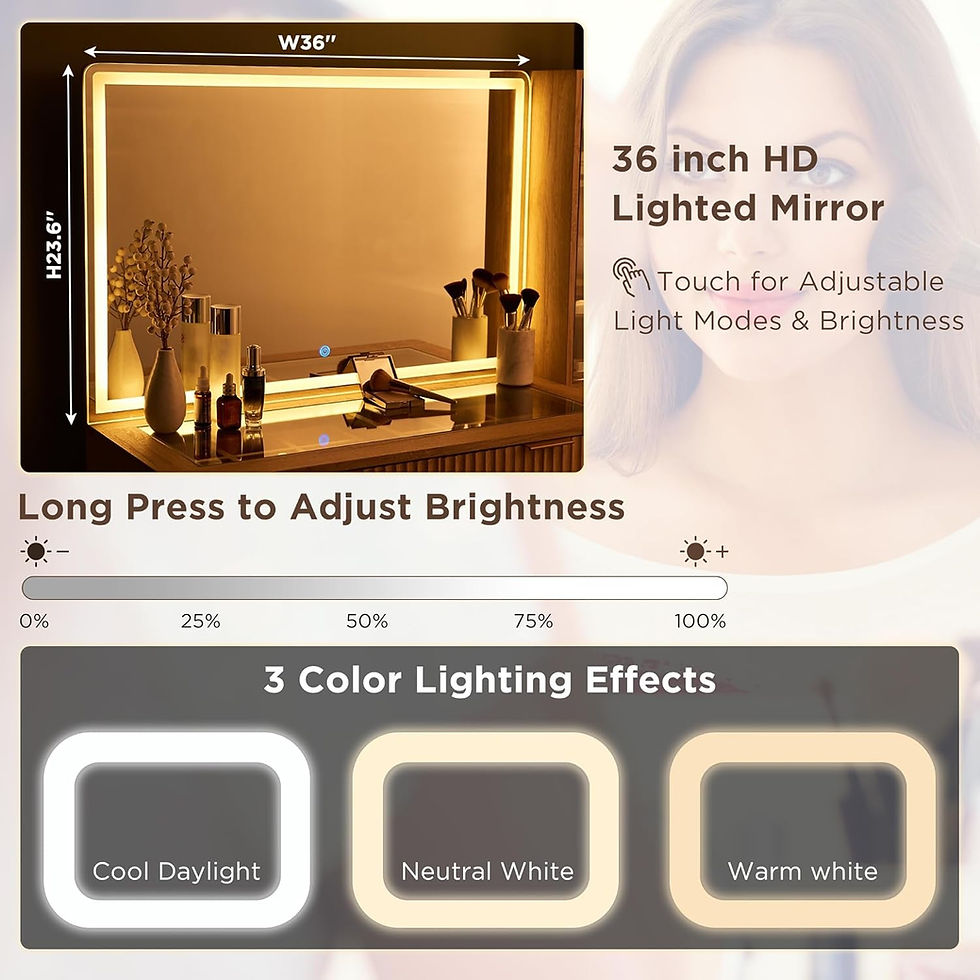 Thumbnail: Oak Fluted Vanity Large Mirror, Lights, Drawers, Charge