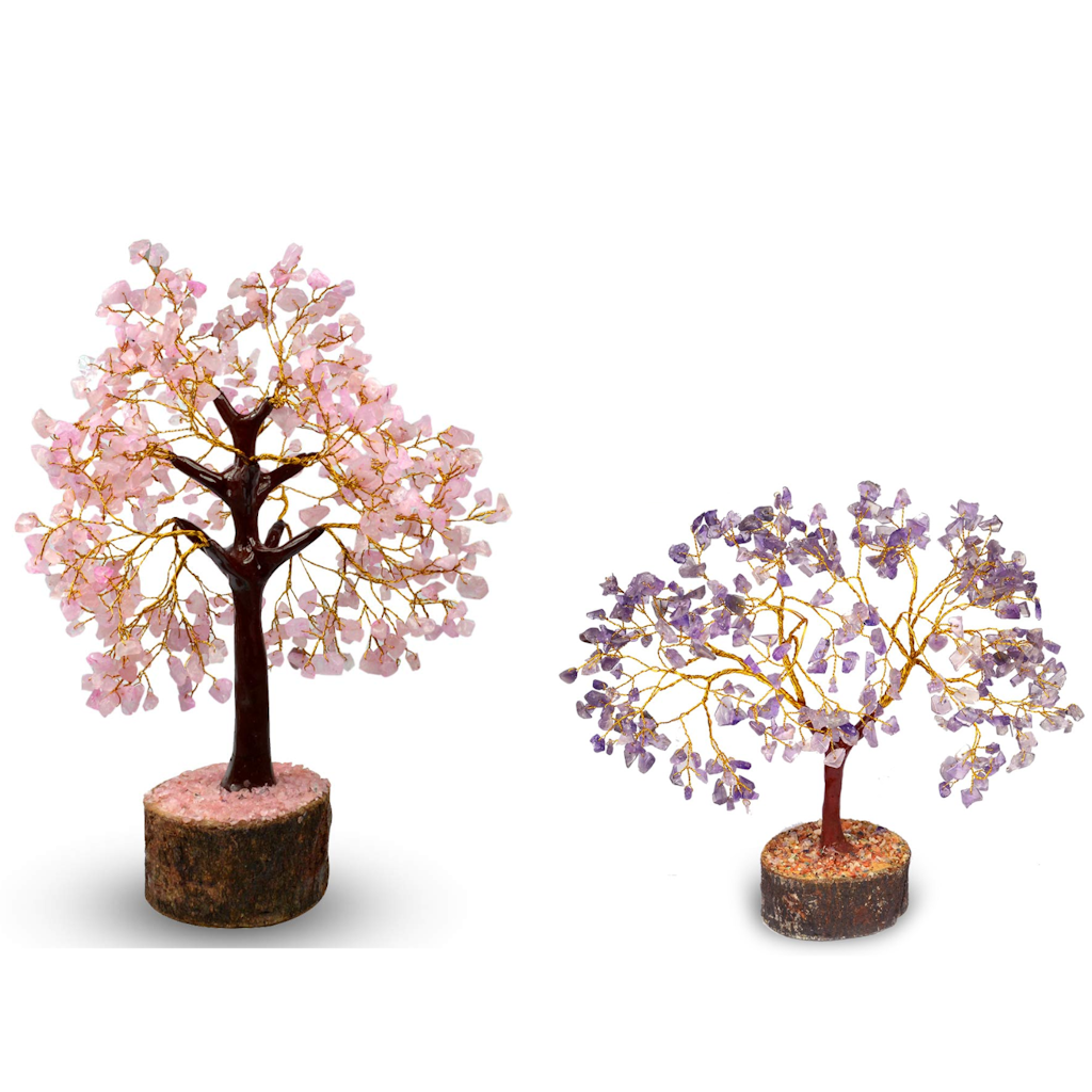 Rose Quartz Stone Tree 500 Beads & Amethyst Stone Tree 300 Beads For