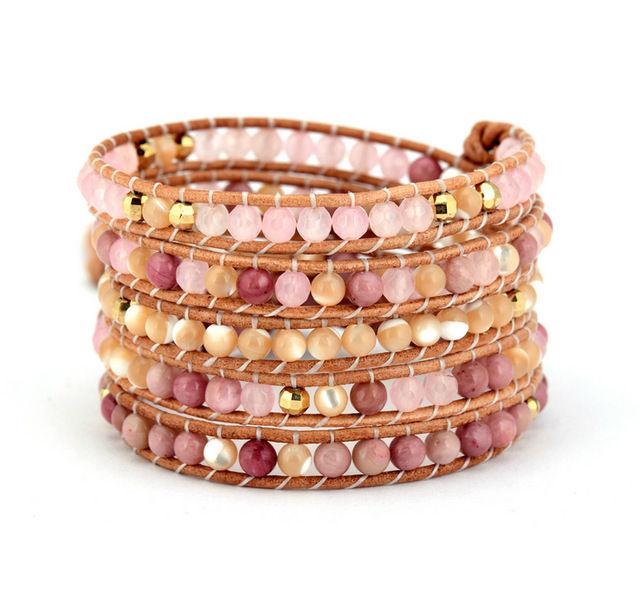 Thumbnail: Quality Natural Stones Leather Wrap Bracelets