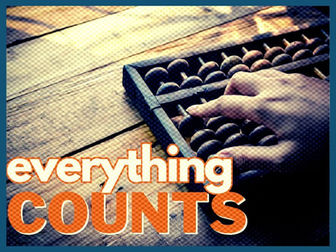 An image of a hand on an abacus with the overlaying words: "Everything Counts"
