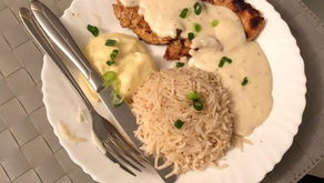 Tarragon chicken with garlic rice