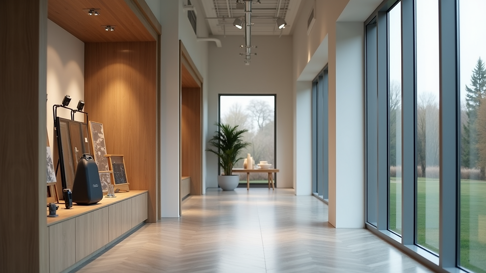 Eye-level view of a showroom displaying impact window samples