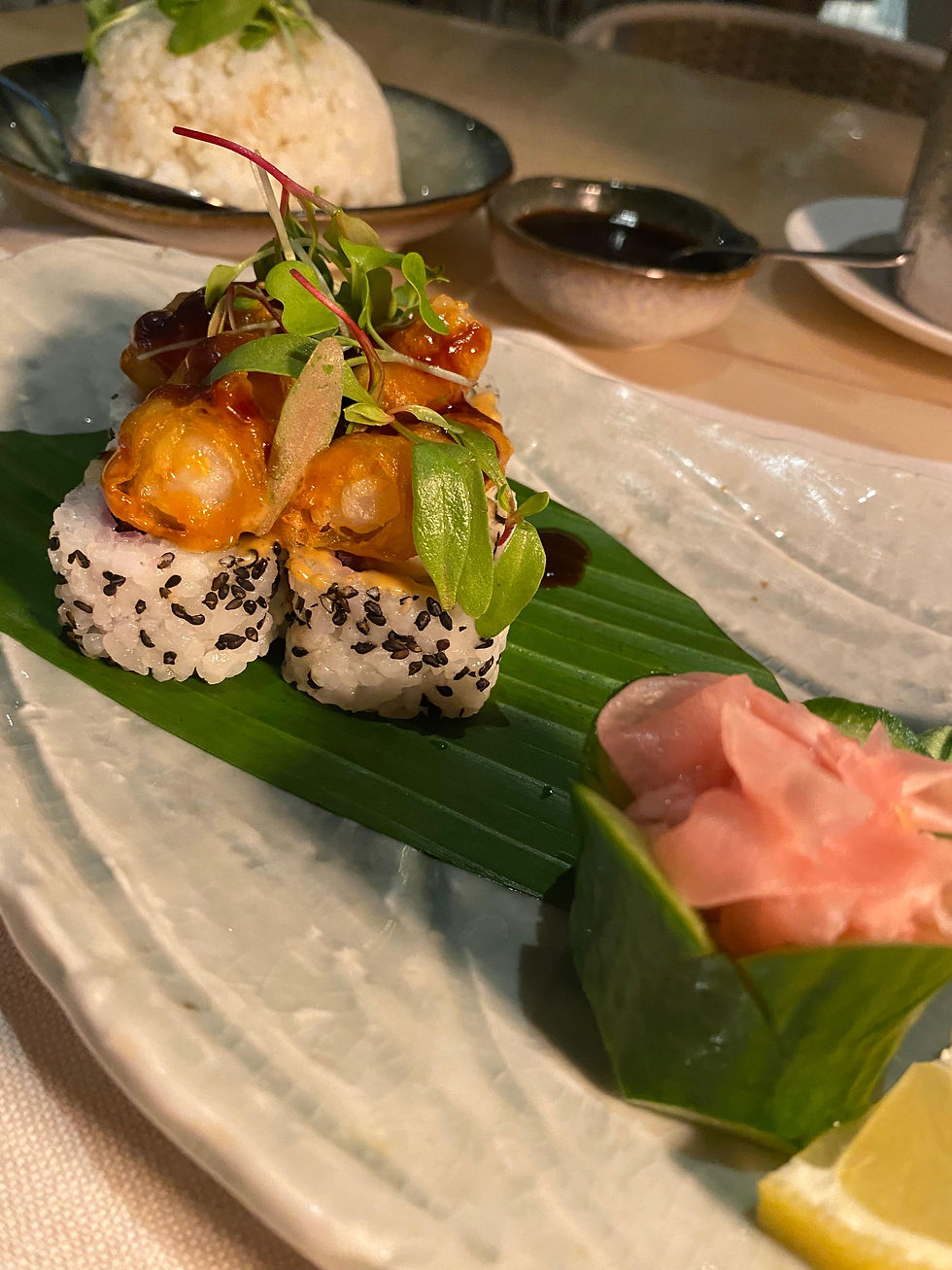 Seafood sushi with tempura prawns