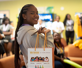 Jazzy with shopping gift bag