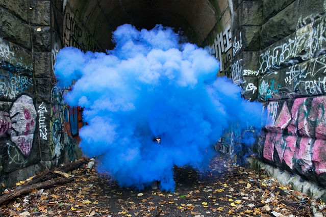 Blue Colored Smoke in Alley