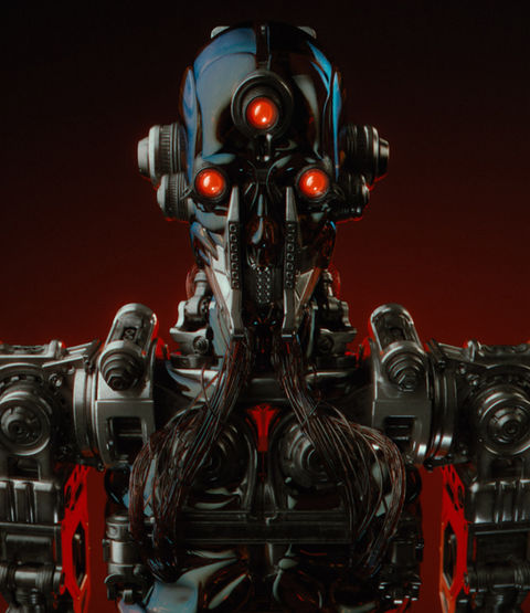 Animated cyborg VJ video content, CG animation, robot character,