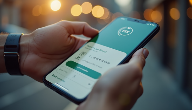 High angle view of a smartphone showing a PIX payment confirmation screen