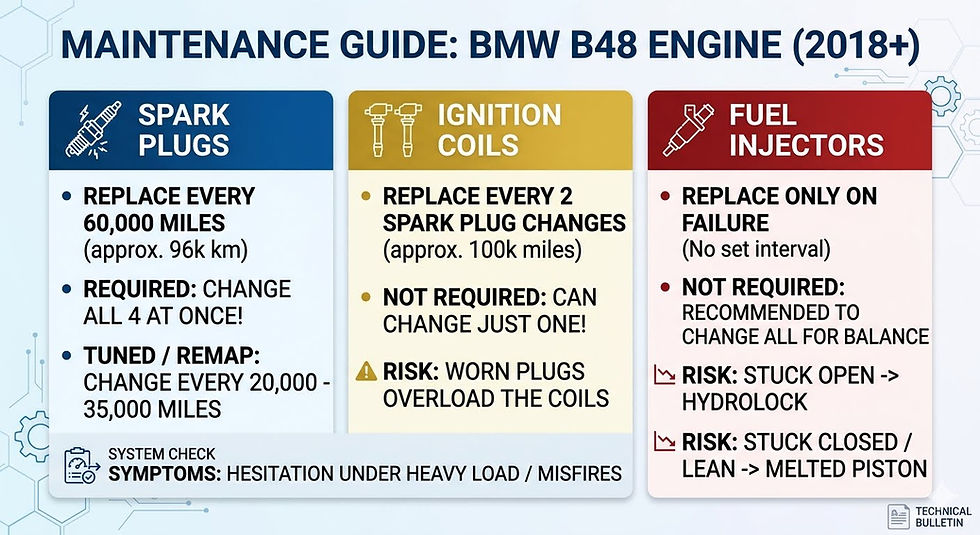 Maintenance Guide BMW B48: When to change Sparkplugs, Ignition Coils, and Injectors?
