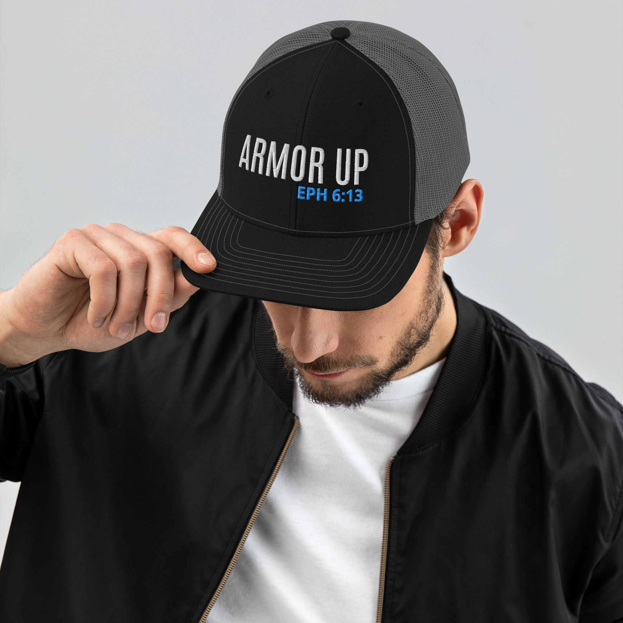 Armor Up EPH 6:13 (dual color lettering) Trucker Cap