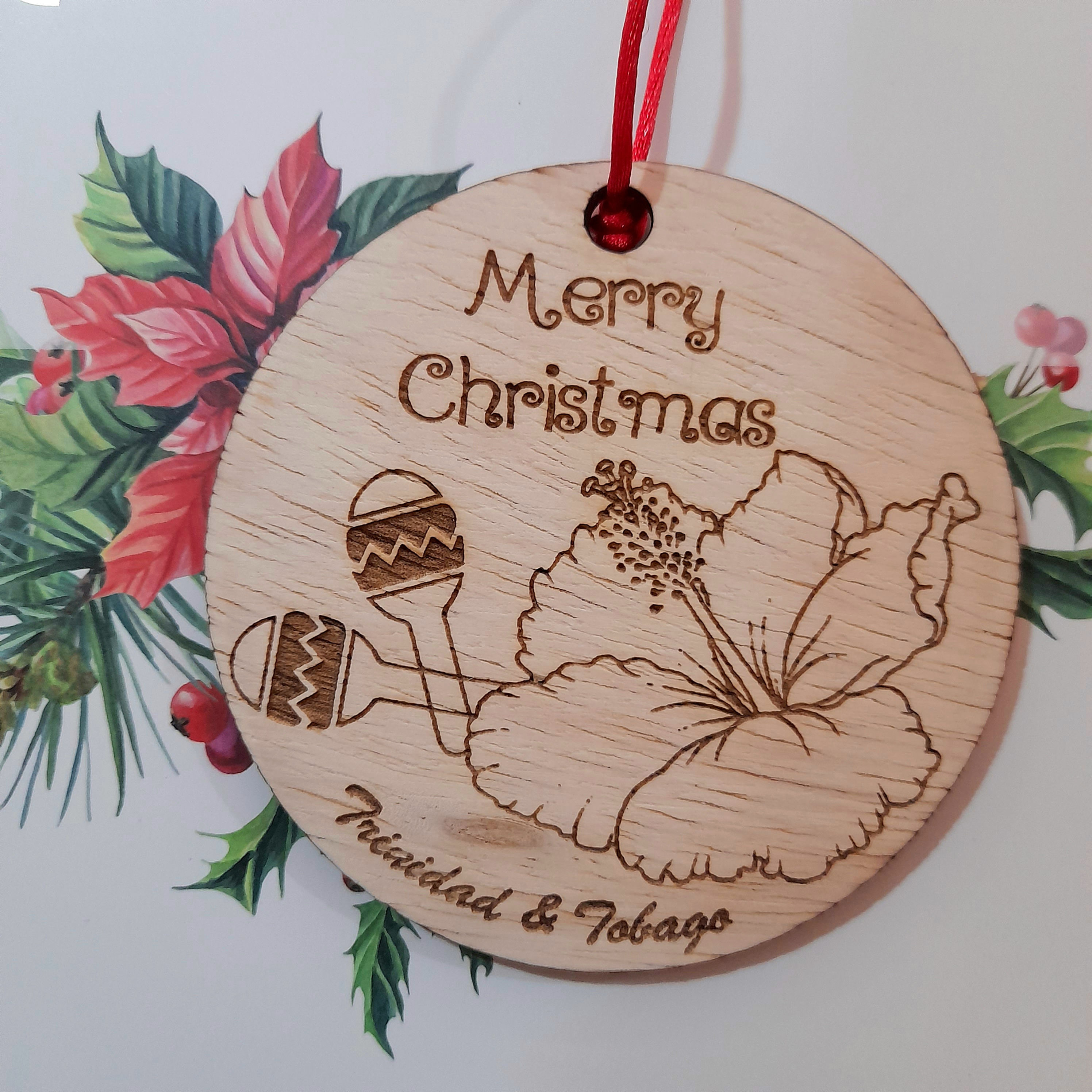 Personalized Wooden Ornament - Hibiscus