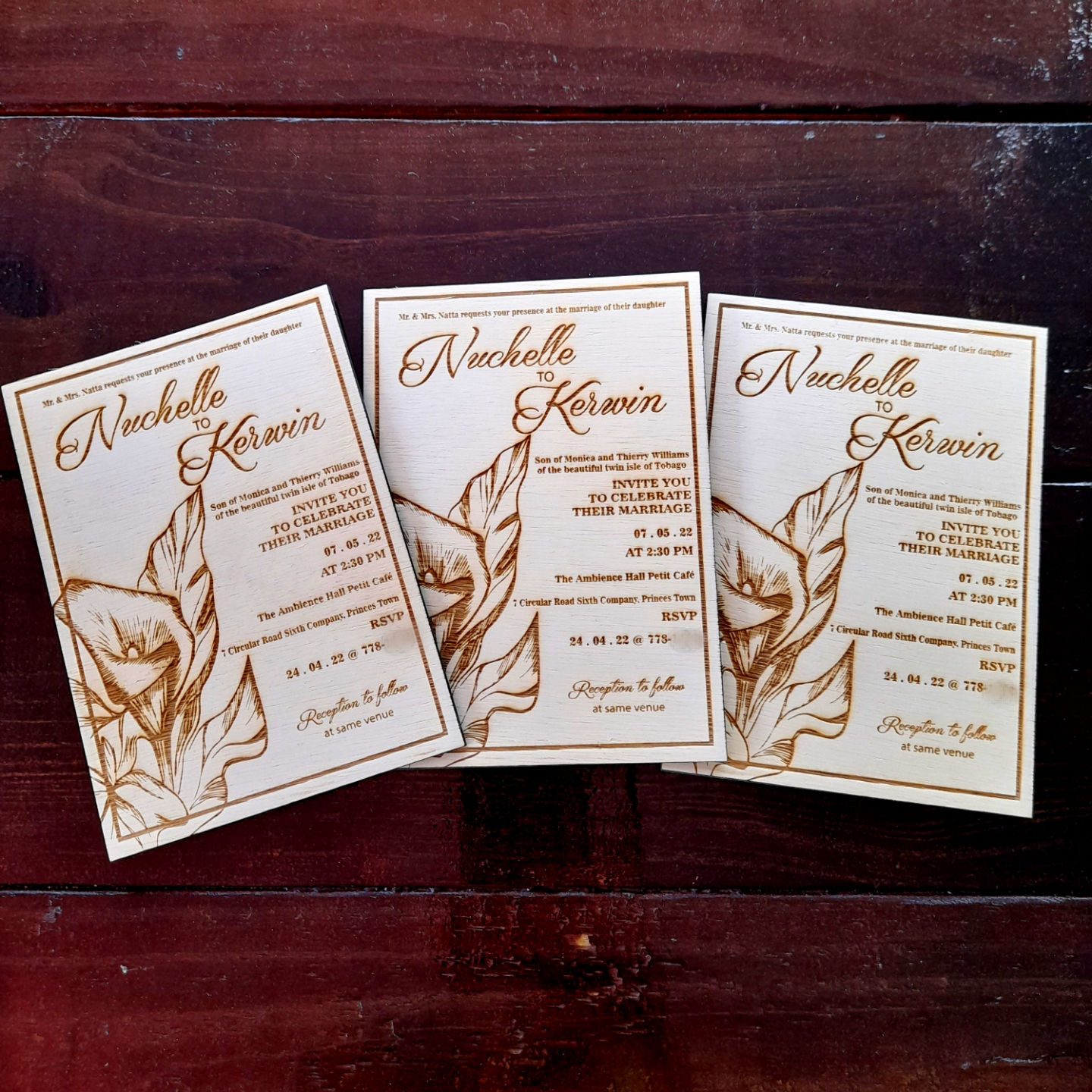 Wooden Invitations - Calla Lily