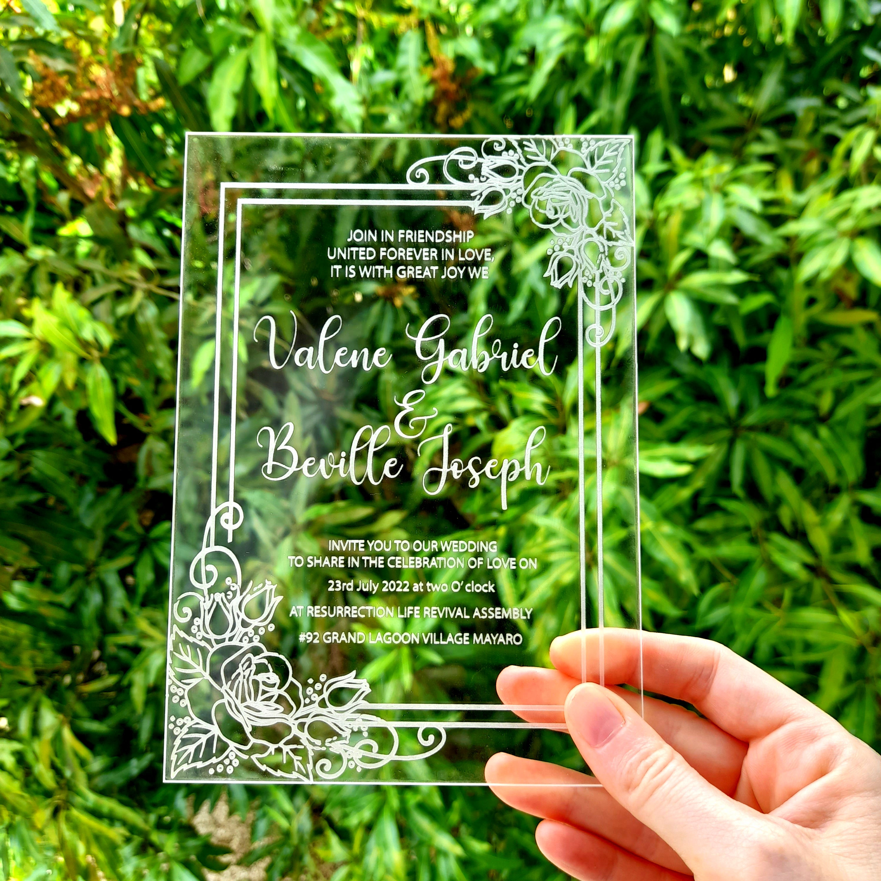 Acrylic Invitations - Floral with Border
