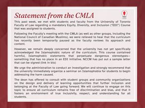 Statement Regarding Concerns with Recent Developments of the EDI Curriculum at the University of Toronto Faculty of Law.