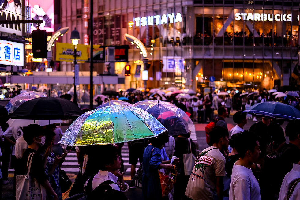 The iconic Japanese clear plastic umbrellas are ubiquitous in rainy season
