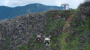 Hakone ropeway from the Sounzan mountainside area, over Owakudani volcanic fields to the lakeside and covered by the Hakone Free Pass