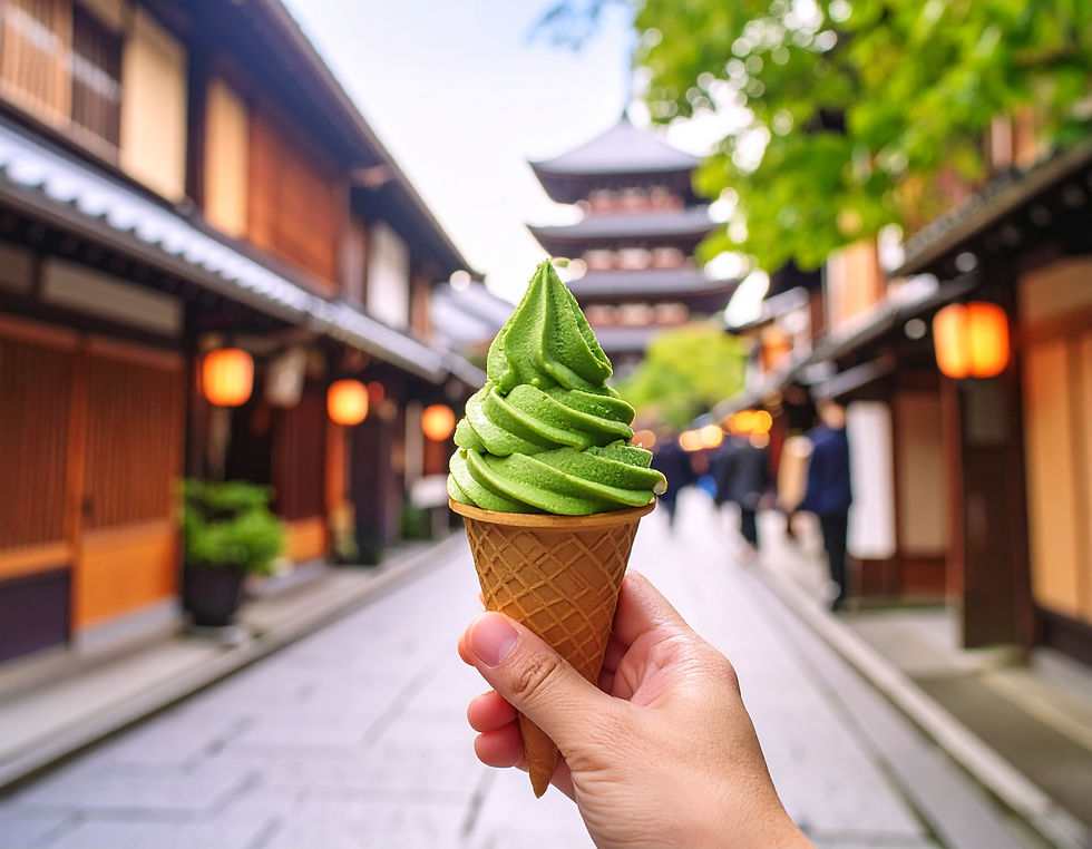 Matcha soft-serve ice-cream is a delicious summer treat in Japan