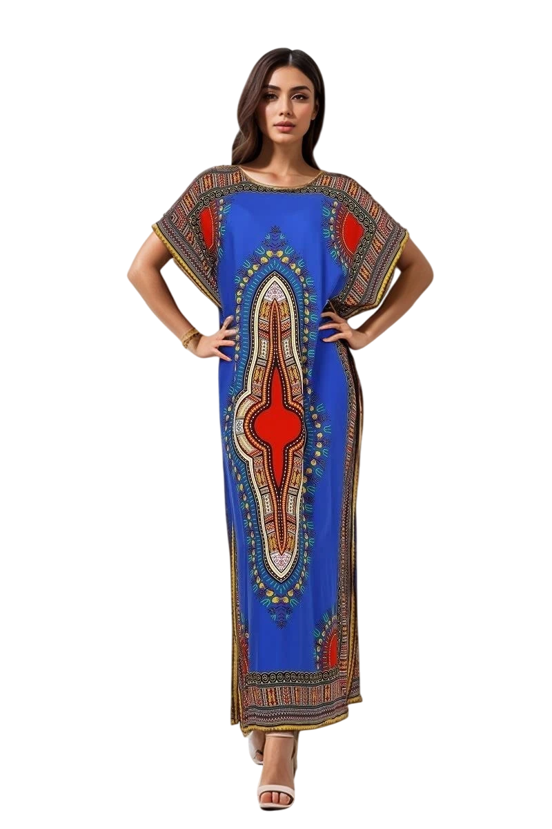 Thumbnail: Ladies Kaftan Long Maxi Dress Summer Beach Holiday Printed Dress One Siz