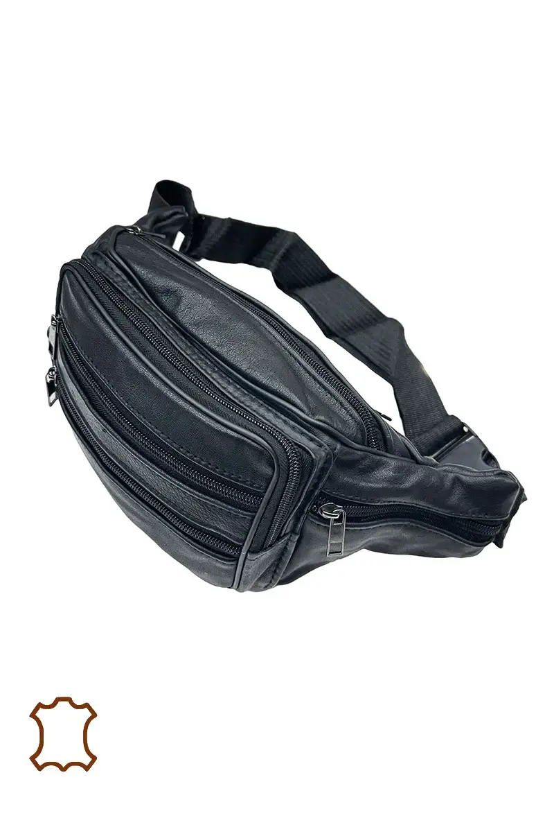 Thumbnail: Real Leather Bum Bag Black
