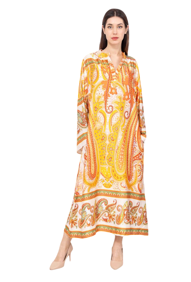 Ladies Kaftan Long Dress Stylish Summer Collection Paisley Silk Kaftan Dress