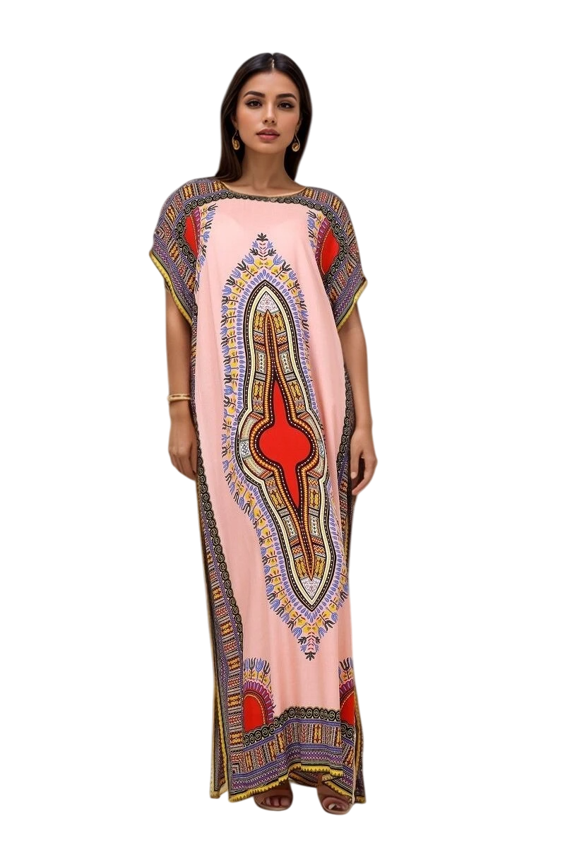 Thumbnail: Ladies Kaftan Long Maxi Dress Summer Beach Holiday Printed Dress One Siz