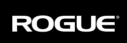 Rogue Fitness Logo auf schwarzem Hintergrund mit kräftigem weißen Schriftzug.