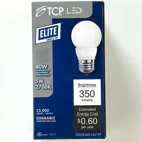 TCP LED5E26G1627KF 5W 2700K G16 Dimmable Frosted LED Globe Bulb 40W Equiv