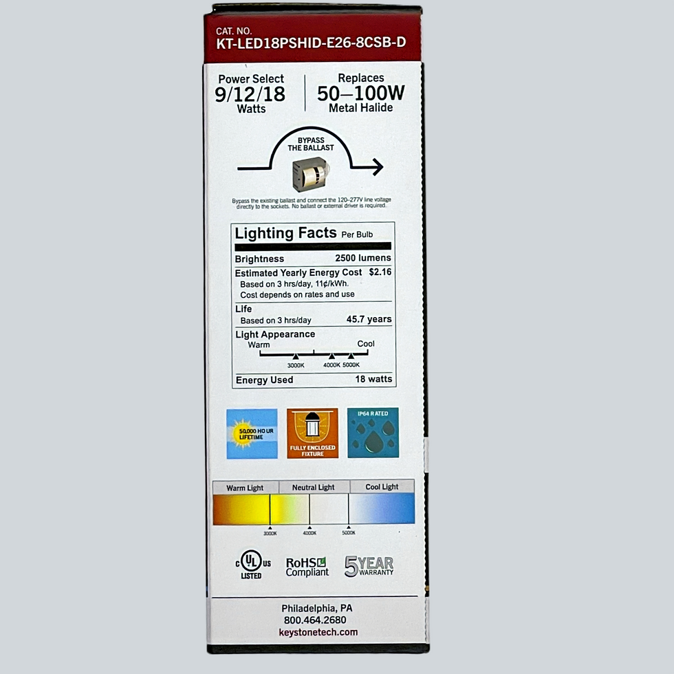 Keystone KT-LED18PSHID-E26-8CSB-D Color/Power Select LED HID Replacement Lamp