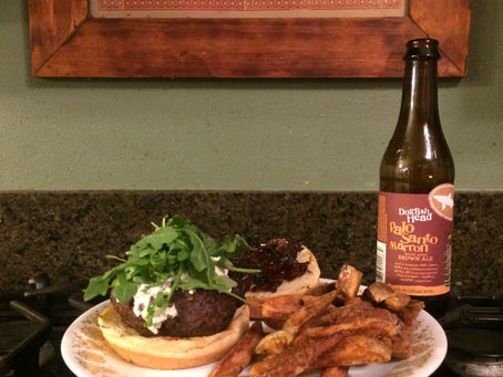 Burger w/ Home-Made Bacon Jam, Goat Cheese, and Arugula