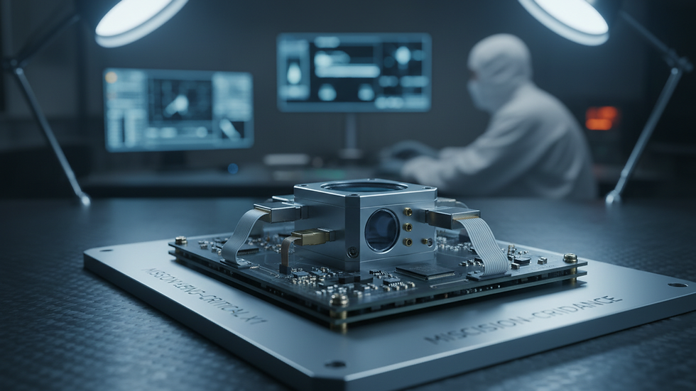 Close-up of high-precision sensor module used in aerospace applications