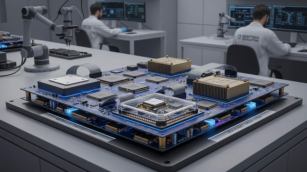 Eye-level view of advanced embedded circuit board with microchips