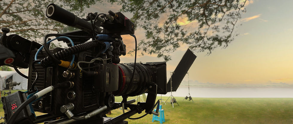 camera, green field, shore